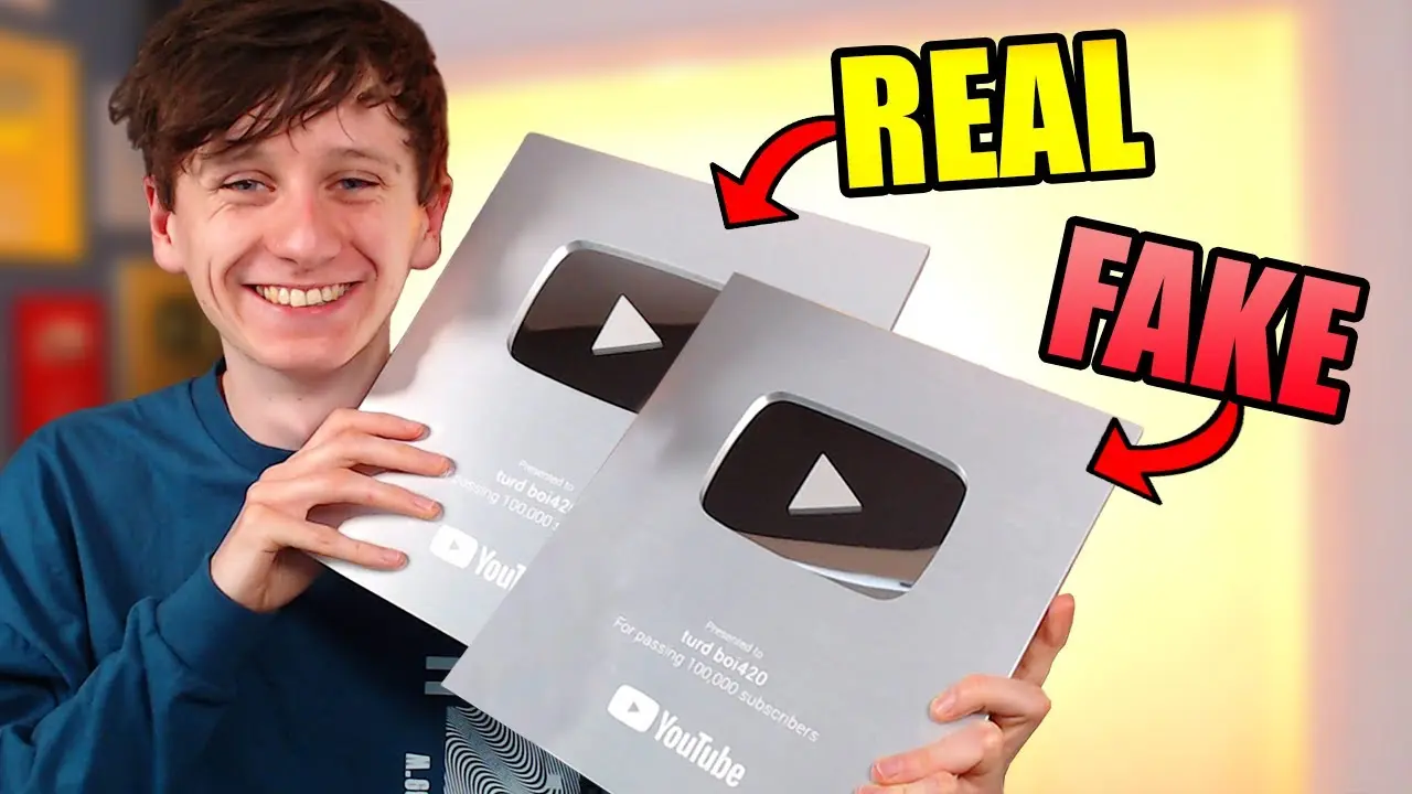 Detailed comparison of authentic YouTube play button packaging versus replica packaging quality