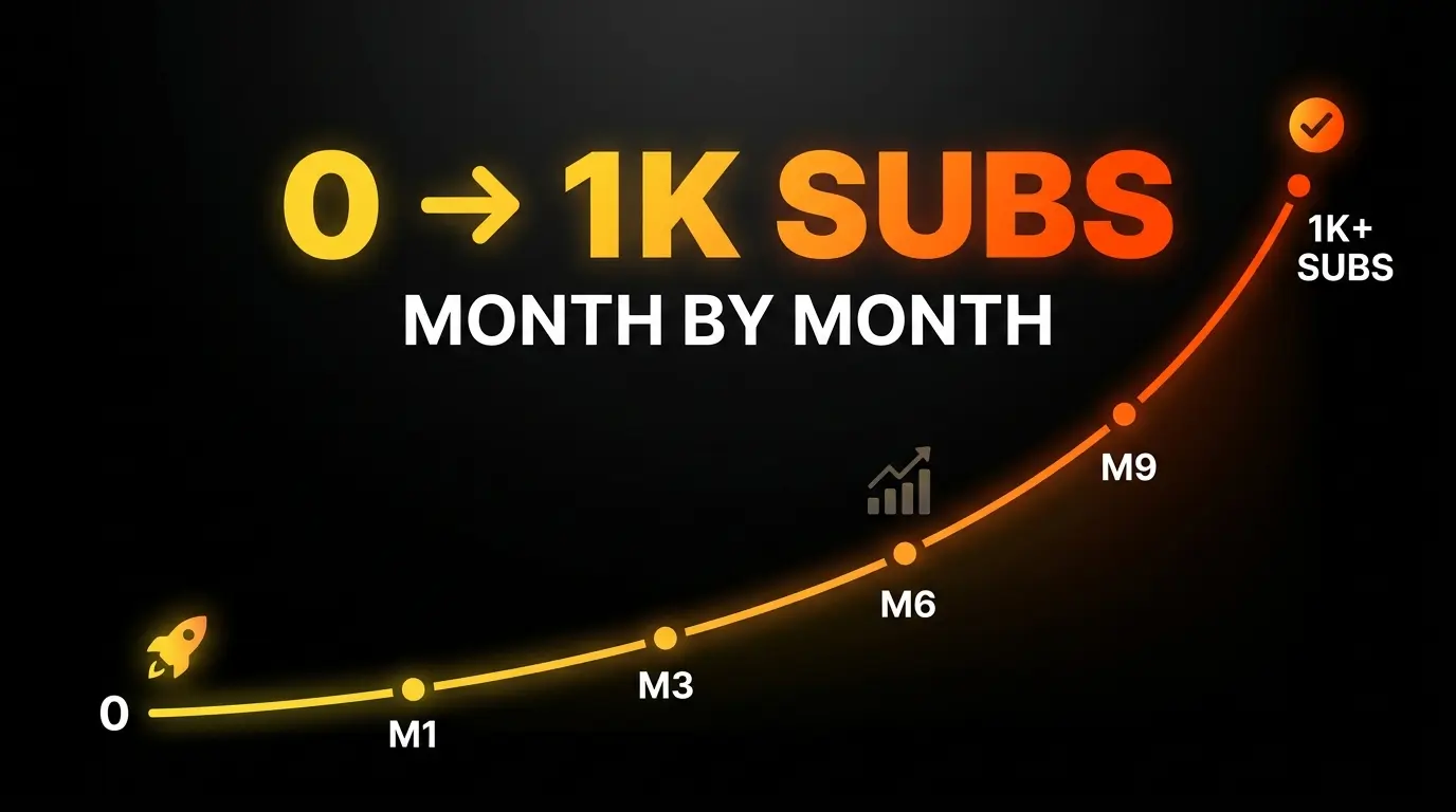 Growth curve chart from month 1 to month 12 showing subscriber momentum toward 1000