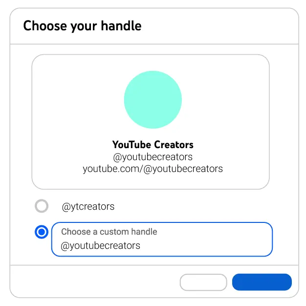 Channel name and handle setup screen