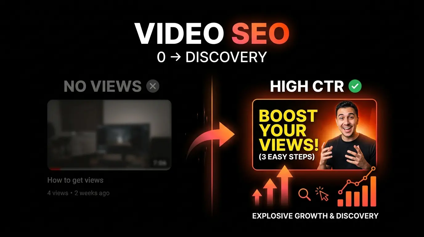 Before and after comparison of YouTube video title and thumbnail optimization for search ranking