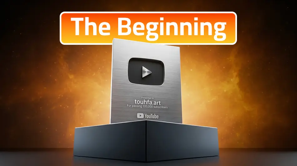 YouTube Silver Play Button creator award displayed on a dark surface with dramatic studio lighting