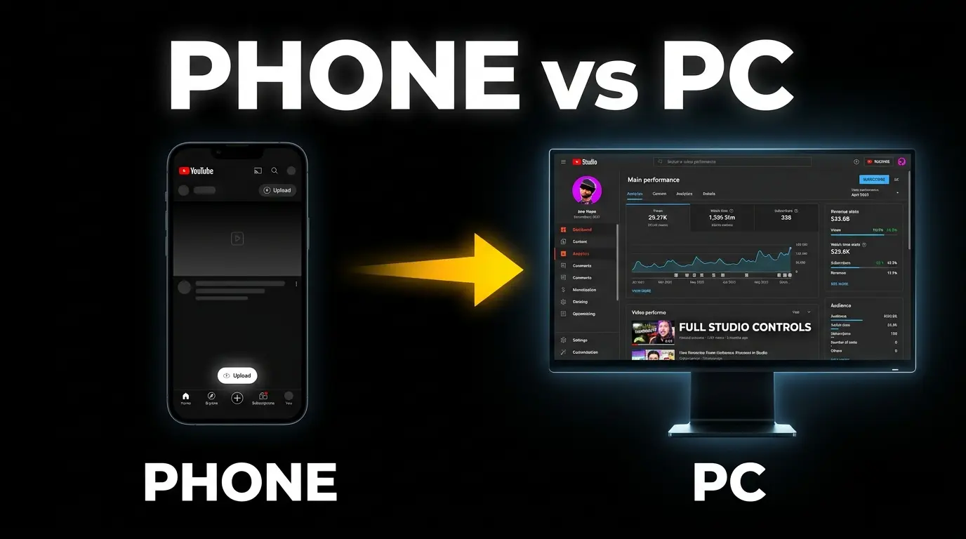 Desktop vs mobile YouTube Studio features limitation