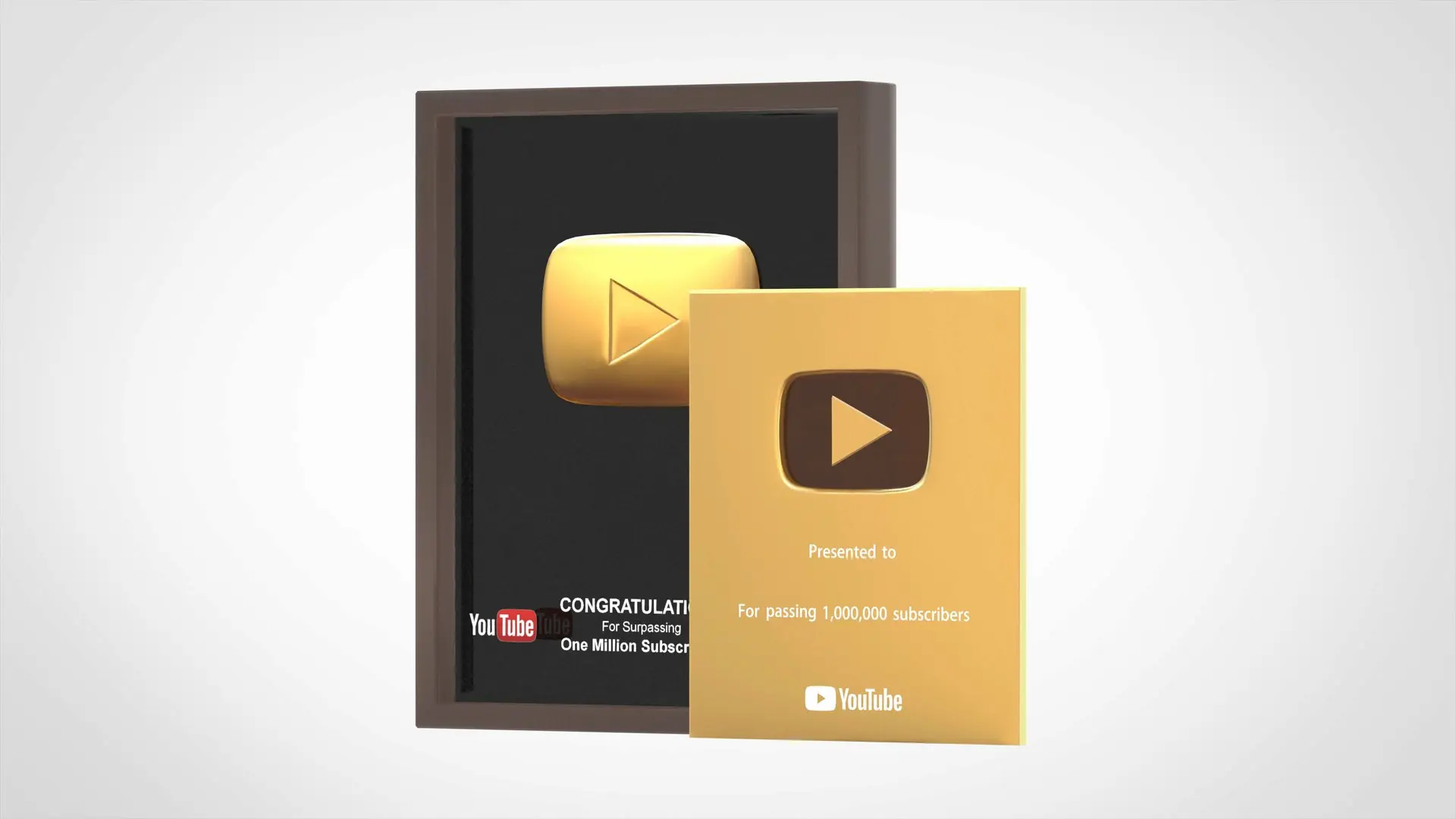 PROMPT: A side-by-side comparison image on a dark background showing the evolution of the YouTube Gold Play Button. On the left is the pre-2018 version in a wooden glass frame. In the center is the 2018-2024 redesign as a flat gold plaque. On the right is the post-2024 smaller version. Labels below each version show the year. Orange accent colors, clean modern infographic style.