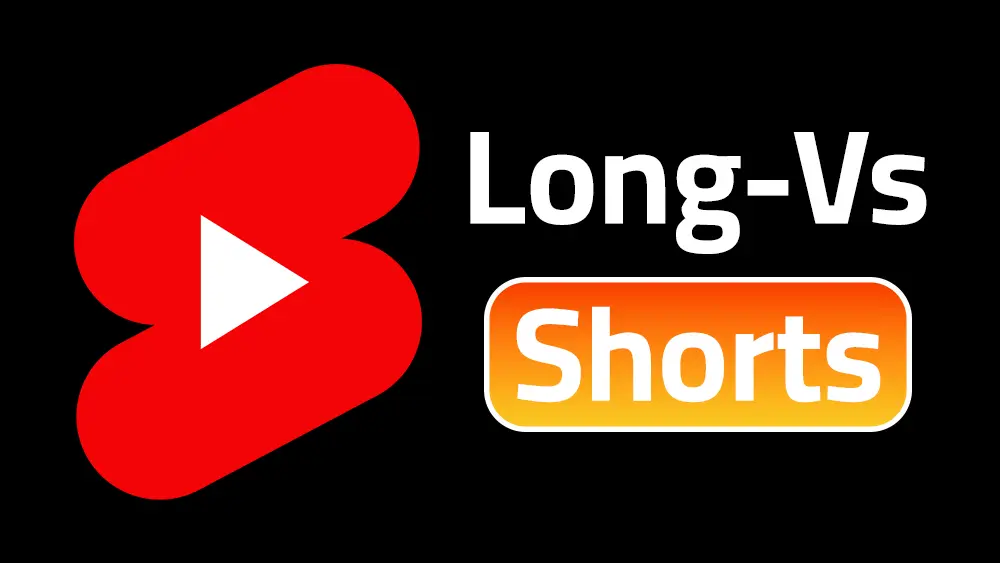 Split screen comparing YouTube Shorts vertical format with long-form horizontal video and subscriber growth metrics