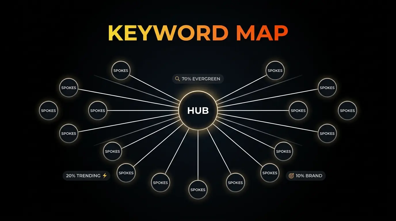YouTube keyword map showing hub and spoke architecture for topical authority