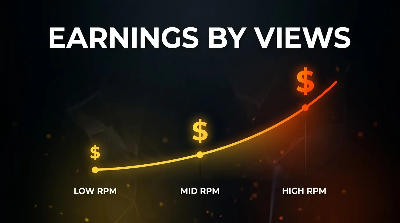 YouTube earnings comparison table by views and niche RPM tiers