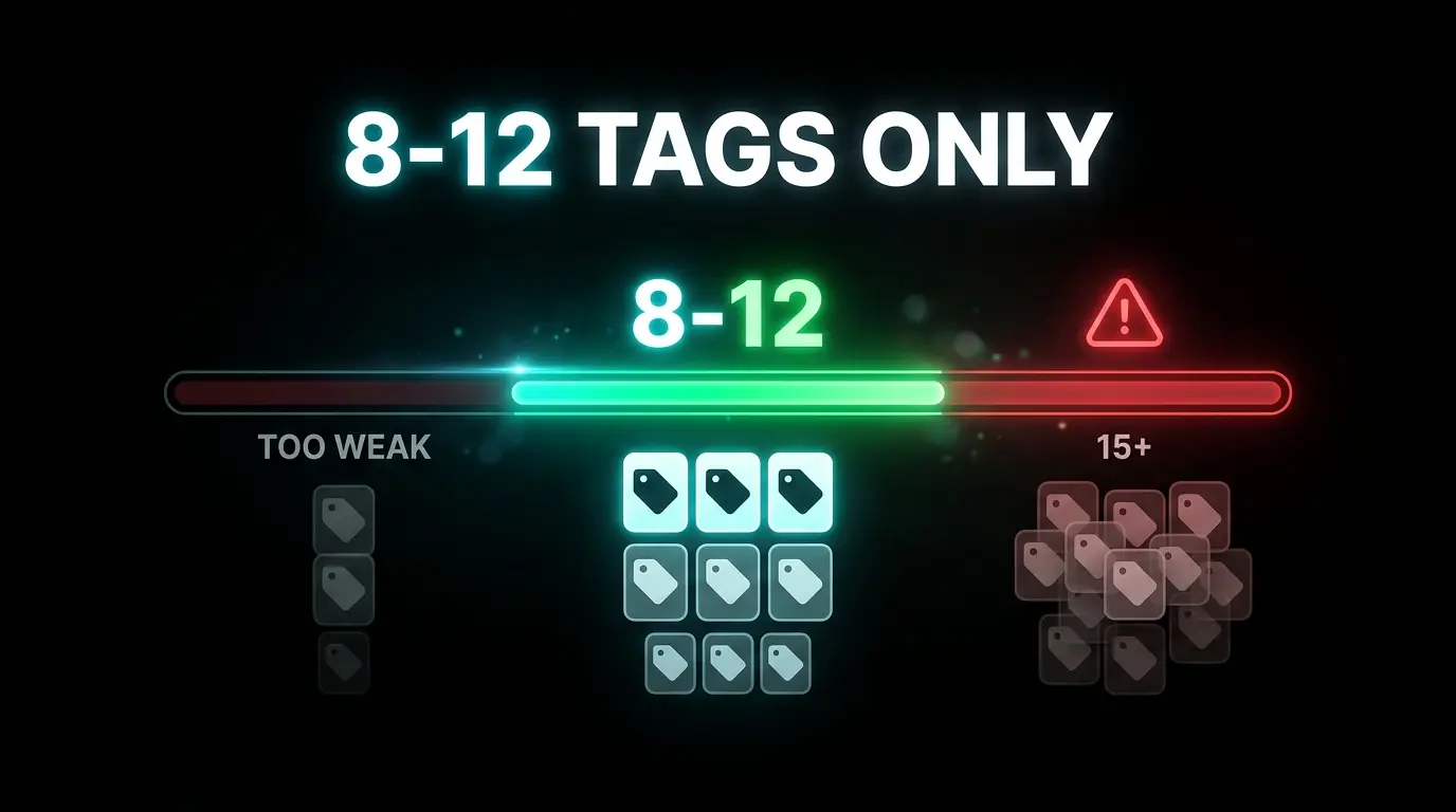 Optimal number of YouTube tags showing the 8-12 golden range