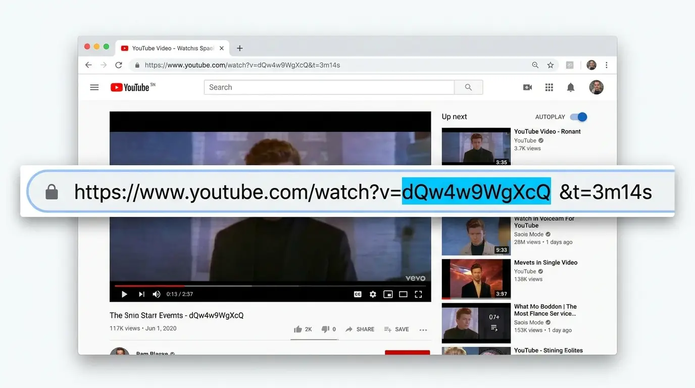 Stats for nerds overlay showing the YouTube Video ID in the diagnostic panel