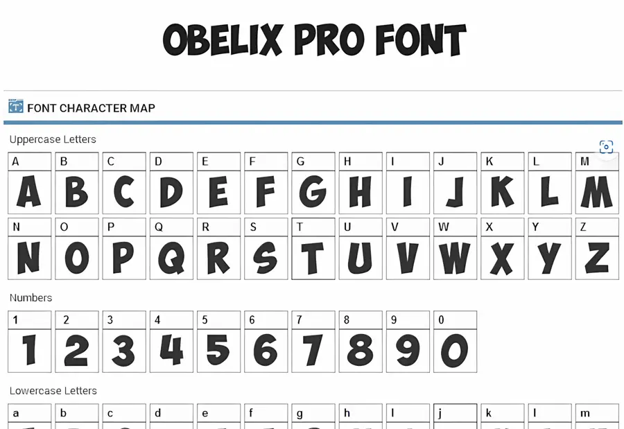 Obelix Pro Font characteristics and thickness