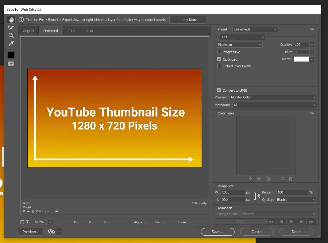 Photoshop export settings screenshot