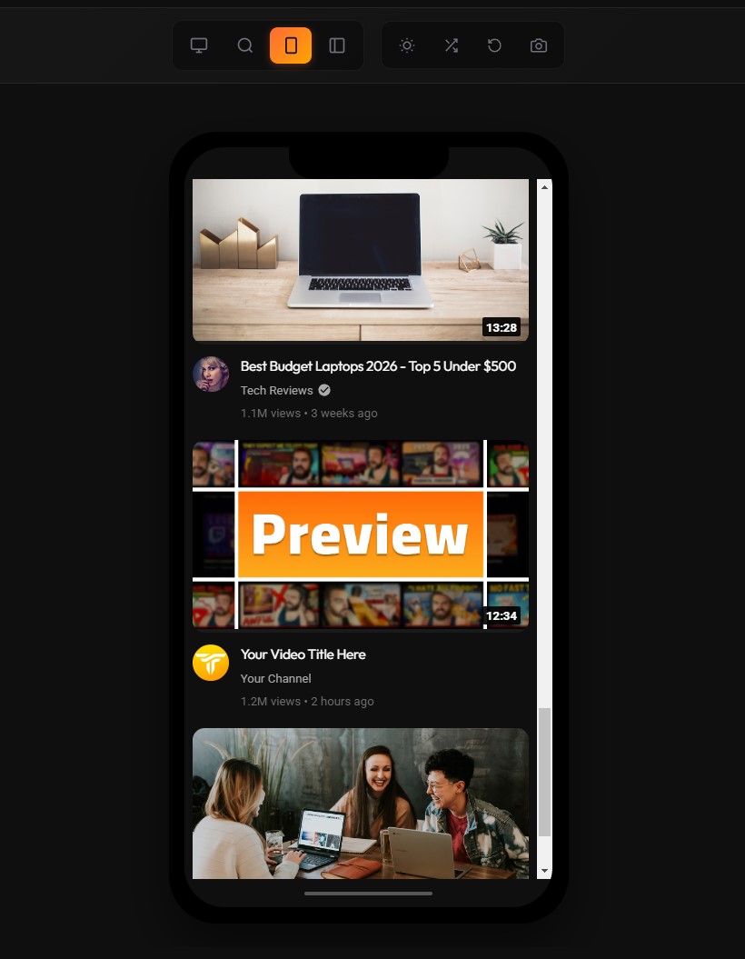 Mobile thumbnail preview test