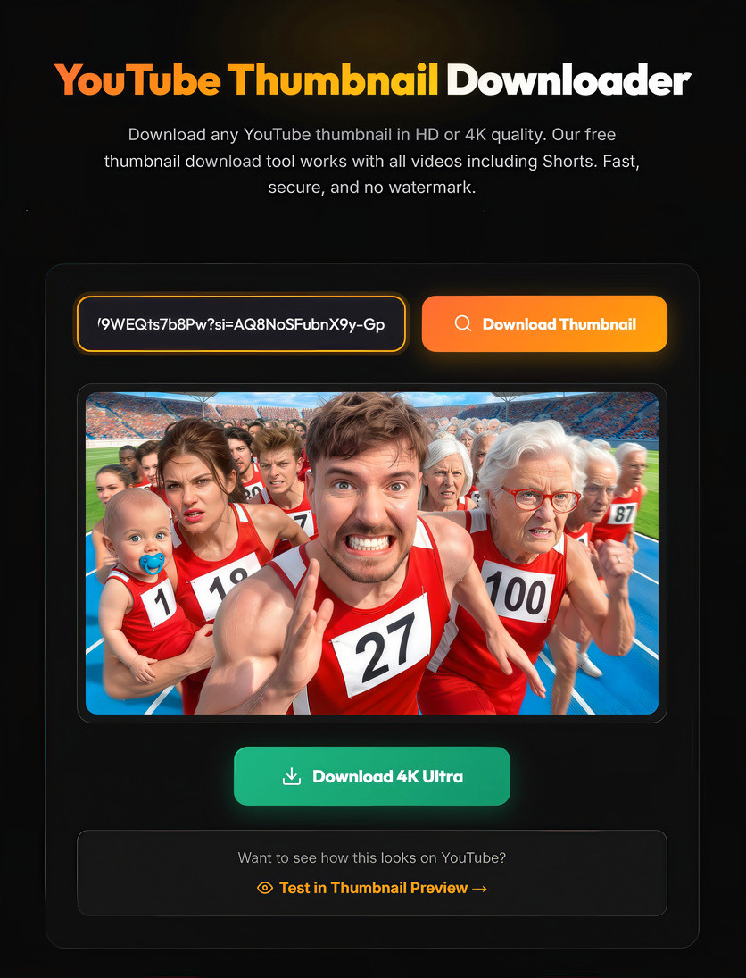 YouTube Thumbnail Downloader tool interface — download any thumbnail in HD and 4K